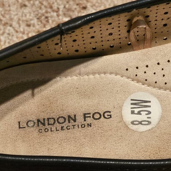 London Fog S BABETTE Perforated Flat Round Toe Slip-On Bow Black Sz 8.5 Wide - Picture 7 of 8